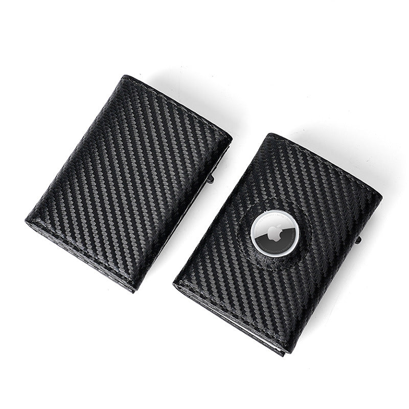 Carbon Fiber Pattern Automatic Pop-up Card Bag Men&#039;s Airtag Positioning Tracker Wallet Magnetic Metal Aluminum Card Case