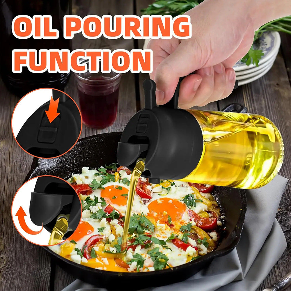 470ml Oil Spray Pot 2 In 1 Glass Household Kitchen Oil Bottle Atomized Edible Oil Spray Pour Dual-purpose