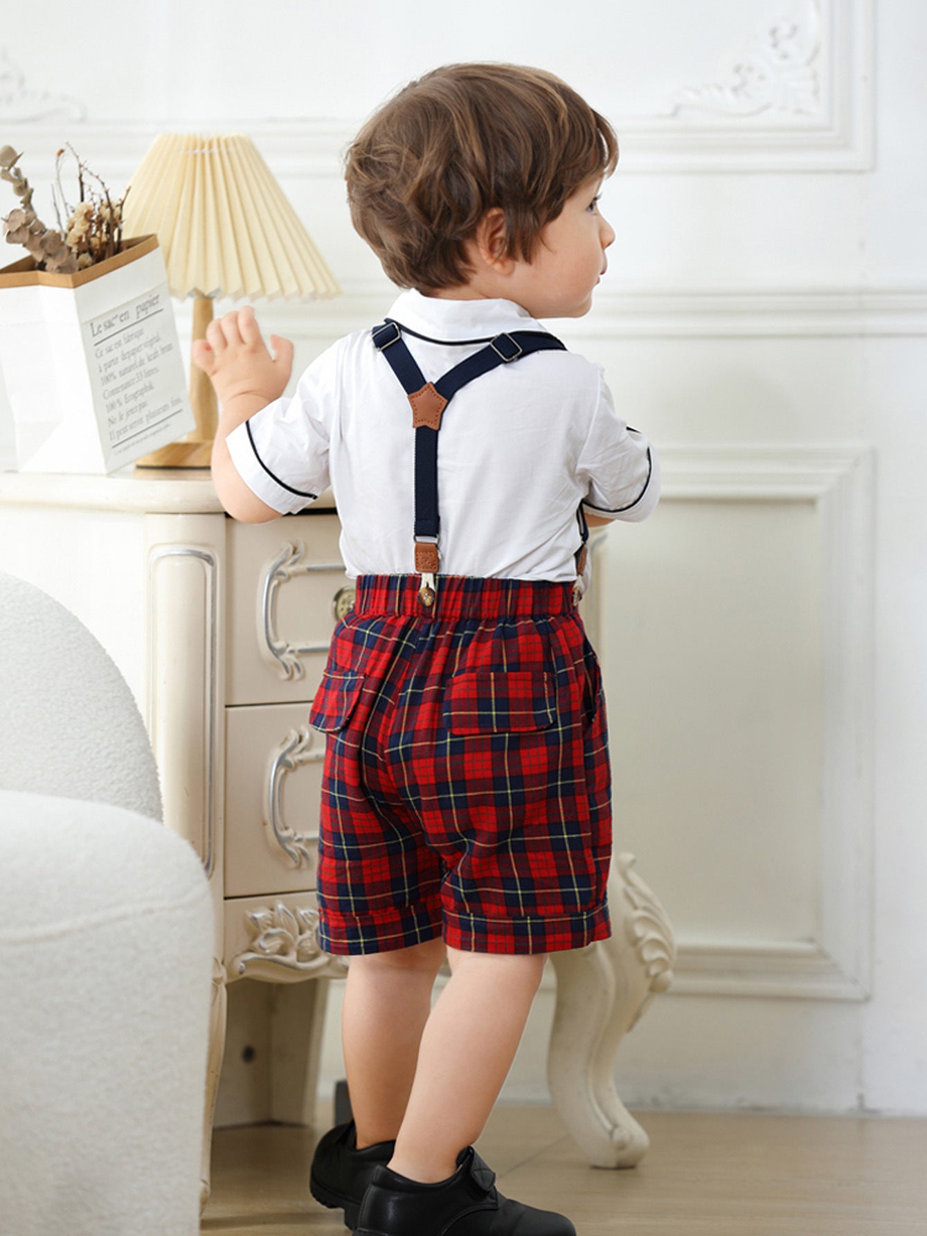 Cross-border Fashion Gentlemen&#039;s Dress For Boys And Girls Summer New Short-sleeved Plaid Shorts Suit Children&#039;s Performance Suit Brother And Sister Suit