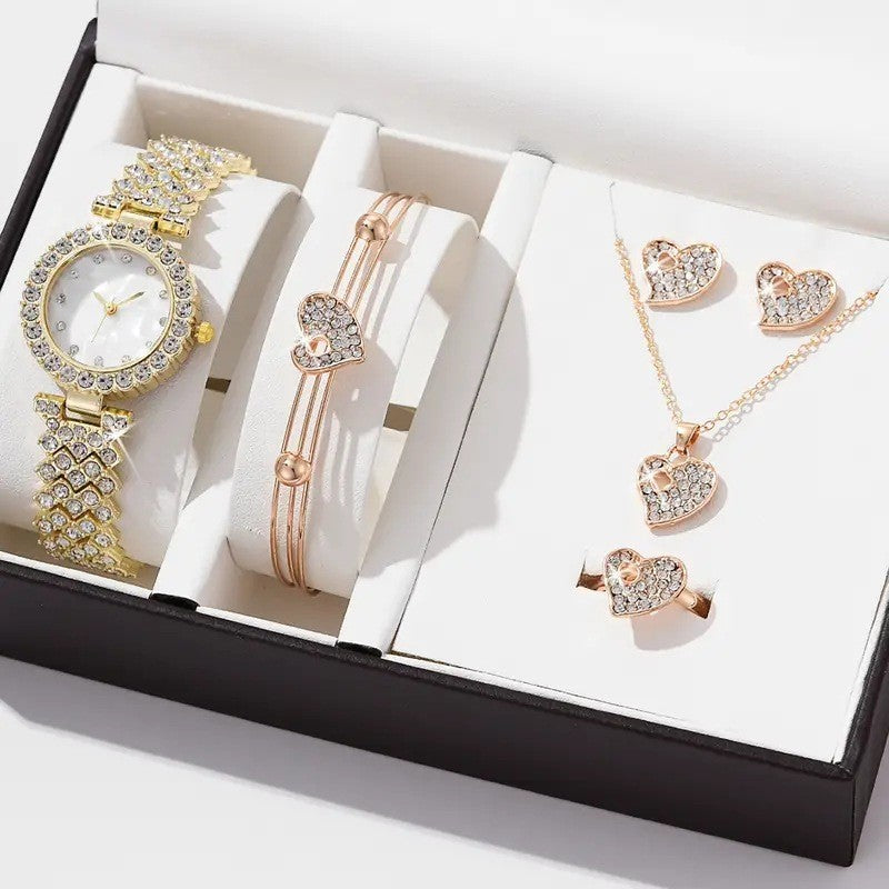 New Ladies Diamond Watch Jewelry Set Explosions Heart-shaped Jewelry Women Rhinestone Gift