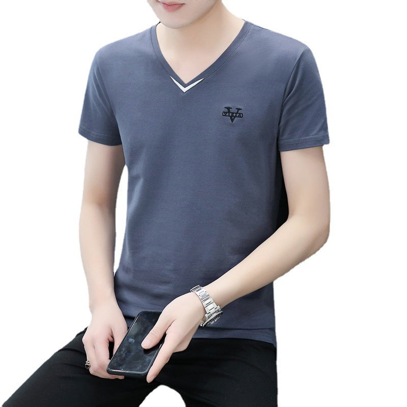 Trendy Men&amp;#039;s Shirts V-neck Half-sleeved Slim-fit Casual Men&amp;#039;s Short-sleeved T-shirt