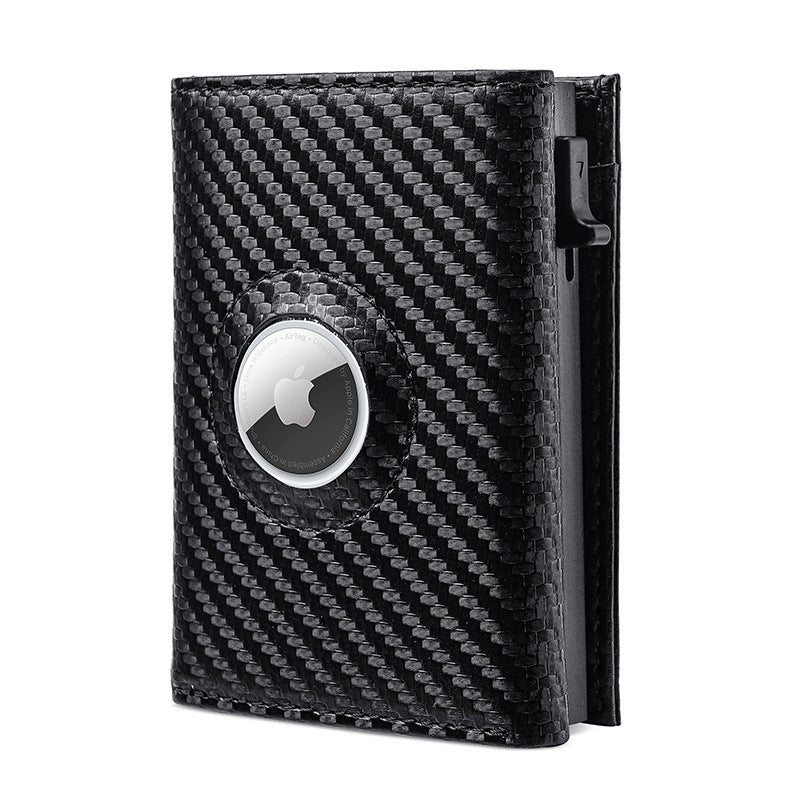 Carbon Fiber Pattern Automatic Pop-up Card Bag Men&#039;s Airtag Positioning Tracker Wallet Magnetic Metal Aluminum Card Case