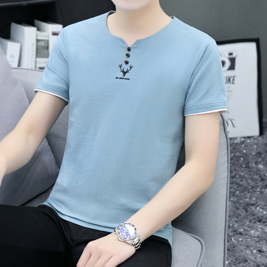 Trendy Men&amp;#039;s Shirts V-neck Half-sleeved Slim-fit Casual Men&amp;#039;s Short-sleeved T-shirt