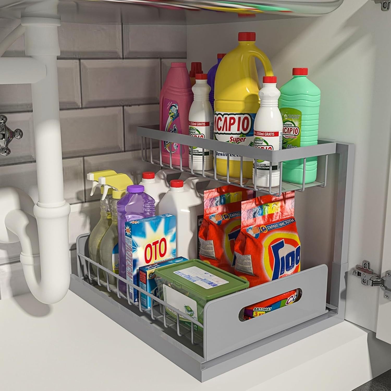 Kitchen Cabinet Sink Drawable Storage Rack