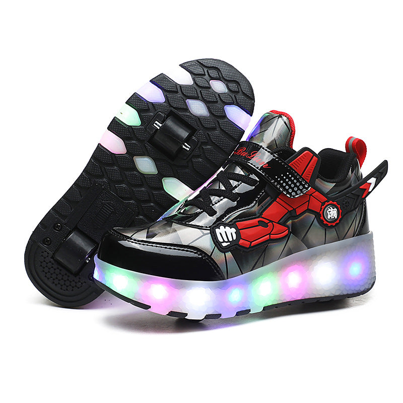 Children&#039;s Hair Smooth Wheel Shoes Skating Rechargeable Wheel Shoes