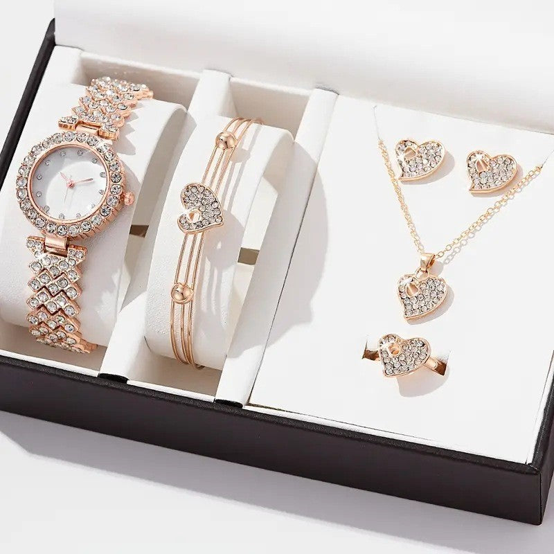 New Ladies Diamond Watch Jewelry Set Explosions Heart-shaped Jewelry Women Rhinestone Gift