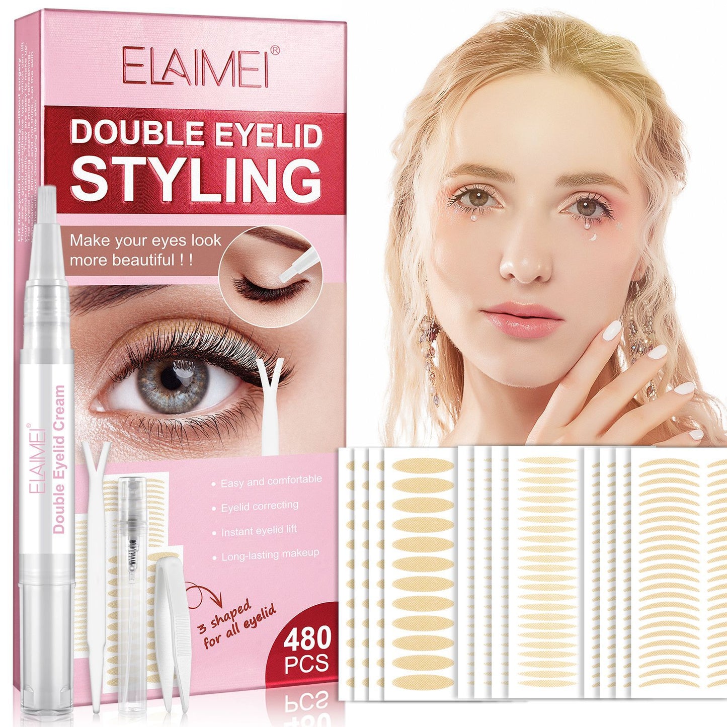 Double Eyelid Stickers Shaping Cream Suit Invisible Long-lasting Waterproof Patch Eyelid Correction 480 Stickers