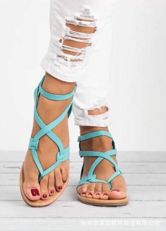 Wish Amazon&#039;s Popular 2022 Summer European And American New Thin Strap Clip-on Flat-soled Foreign Trade Large Size Women&#039;s Sandals Are In Stock