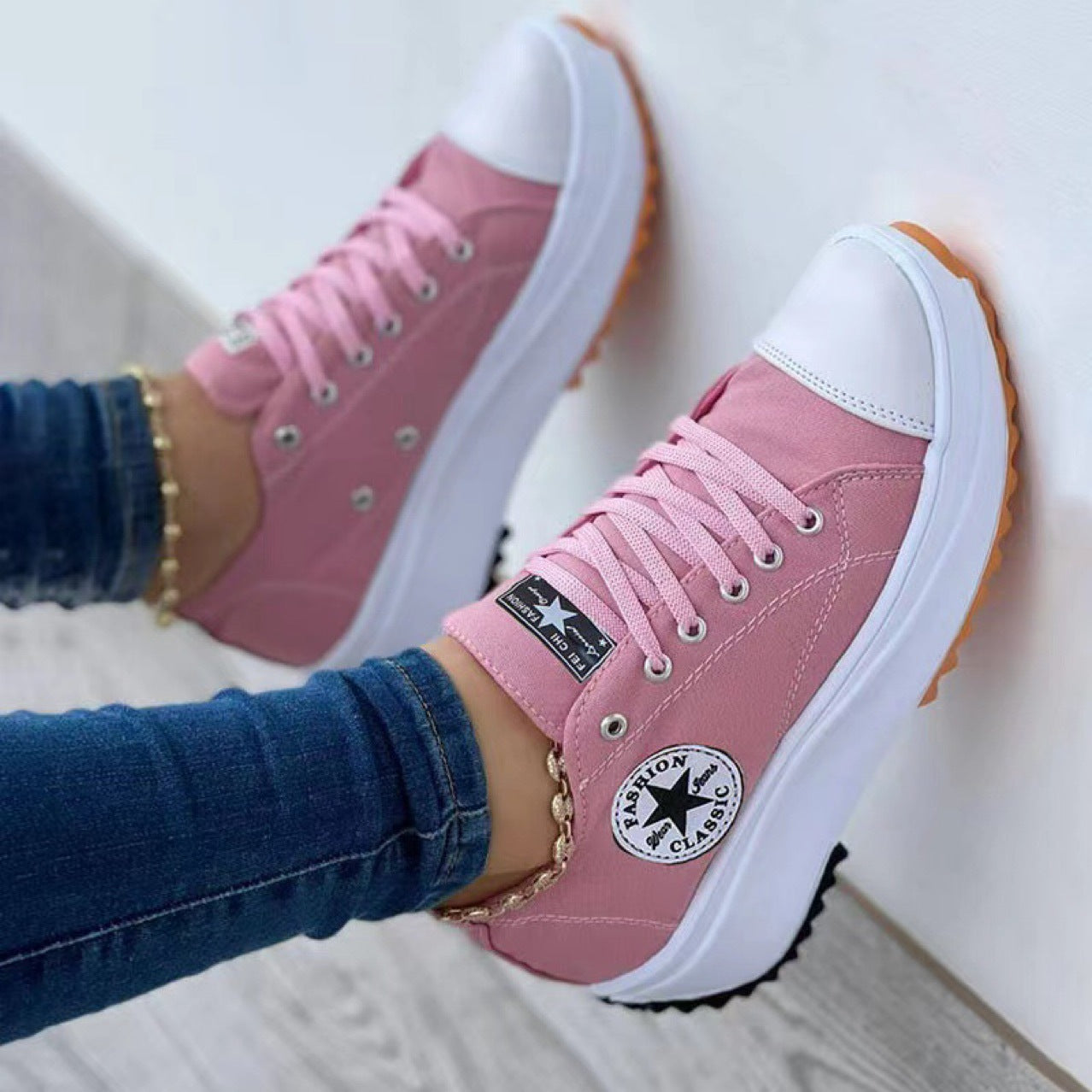 Amazon AliExpress Independent Station Foreign Trade New 2022 Spring Round Toe Canvas Shoes Low-top Thick-soled Single Shoes Spot