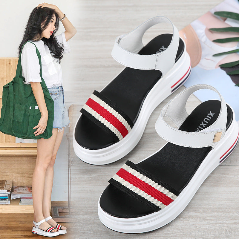 On Behalf Of The New Summer Casual Korean Version Of The Thick Bottom To Increase The Lightweight Velcro Non-slip Wear-resistant Student Sports Sandals Women