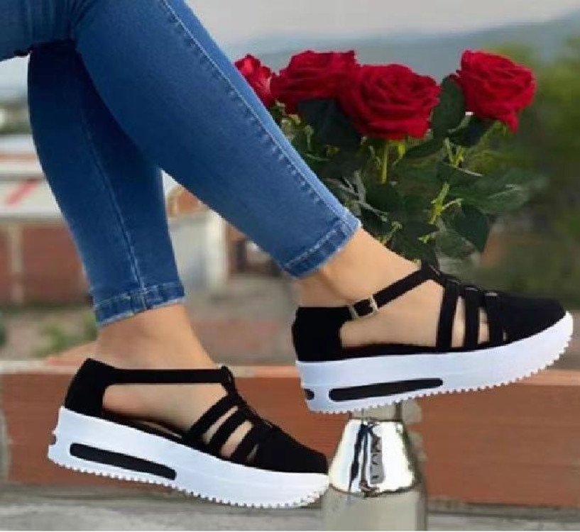 AliExpress Spring Round Toe Low Top Solid Color Black Casual Large Size Single Shoes Thick Bottom Spot Flowers European And American Single Shoes