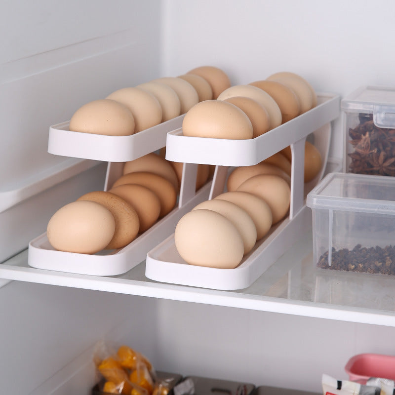 White Plastic Double Layer Egg Box Refrigerator Side Door Storage Egg Automatic Roller Storage Rack Egg Holds