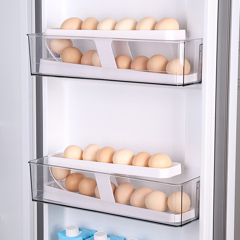 White Plastic Double Layer Egg Box Refrigerator Side Door Storage Egg Automatic Roller Storage Rack Egg Holds