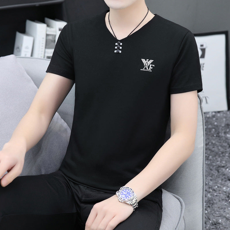 Trendy Men&amp;#039;s Shirts V-neck Half-sleeved Slim-fit Casual Men&amp;#039;s Short-sleeved T-shirt