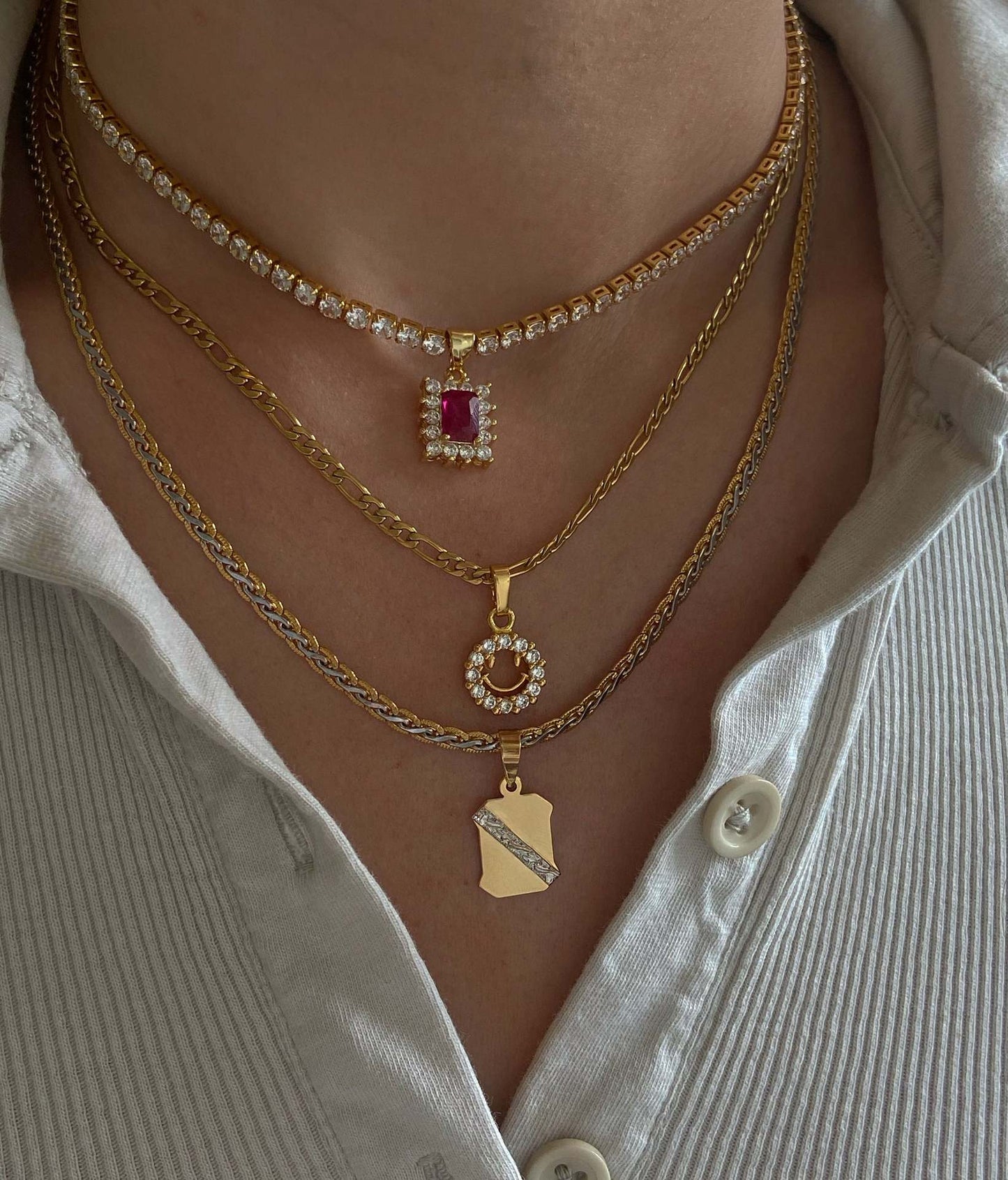 Ins Niche Smiley Gold Plated Diamond Zircon Neck Chain Choker Clavicle Necklace