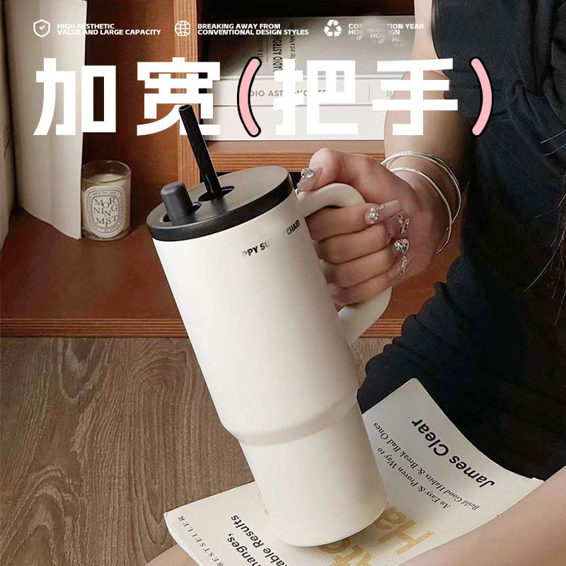 High Color Value 316 Stainless Steel Thermos Cup Large Capacity Handle Straw Cup Portable Cold Ice Cup Straw Cup