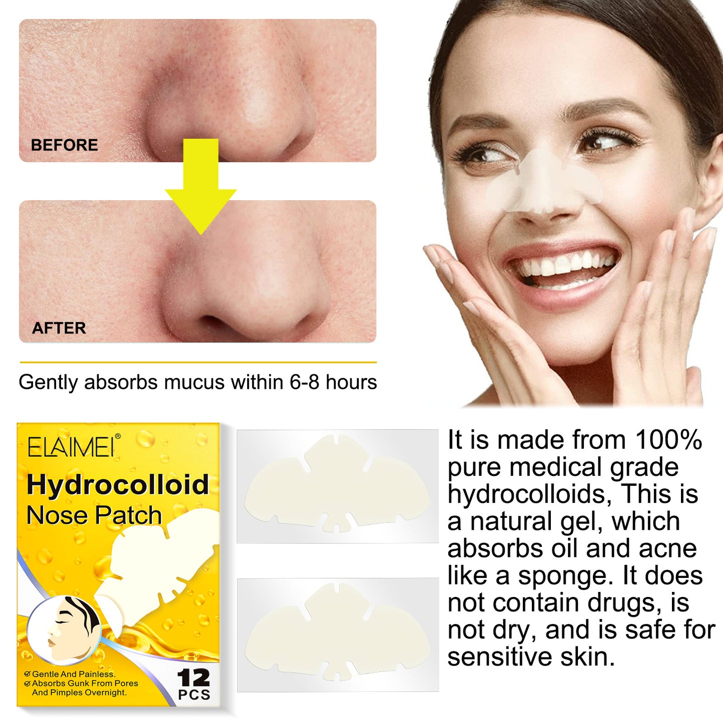 Hydrocolloid Blackhead Acne Removing Nose Paste Pore Cleansing White Head Nose Mask Mild And Does Not Hurt Skin 12pcs