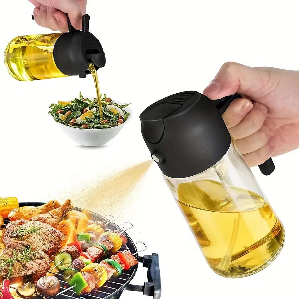 470ml Oil Spray Pot 2 In 1 Glass Household Kitchen Oil Bottle Atomized Edible Oil Spray Pour Dual-purpose