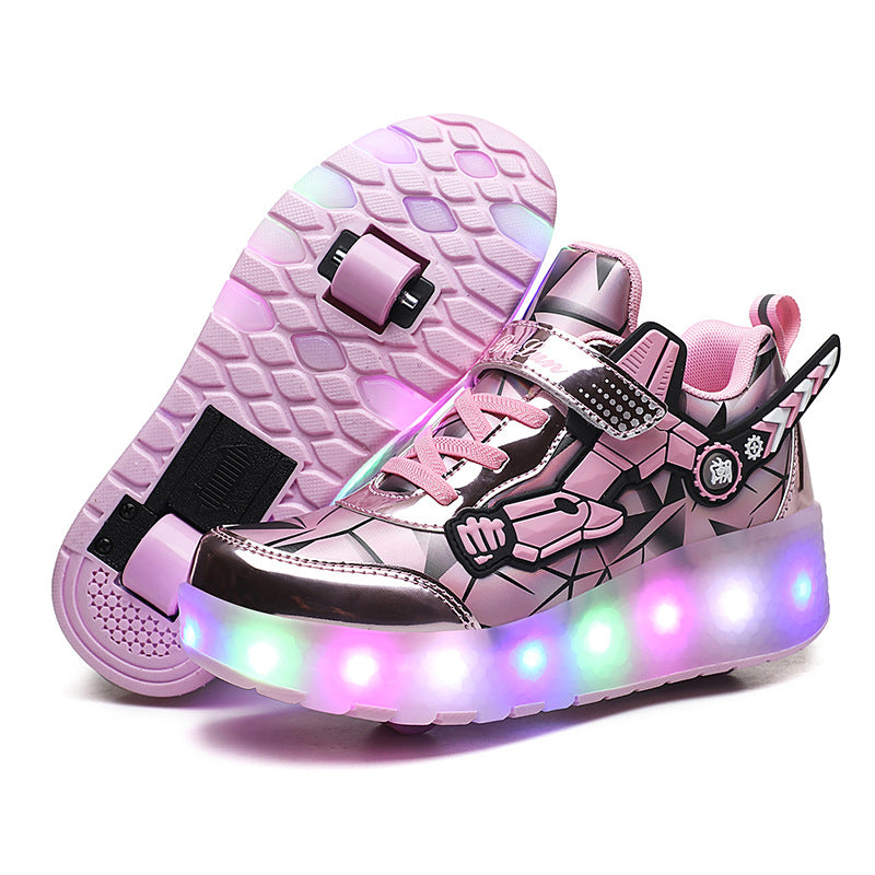 Children&#039;s Hair Smooth Wheel Shoes Skating Rechargeable Wheel Shoes