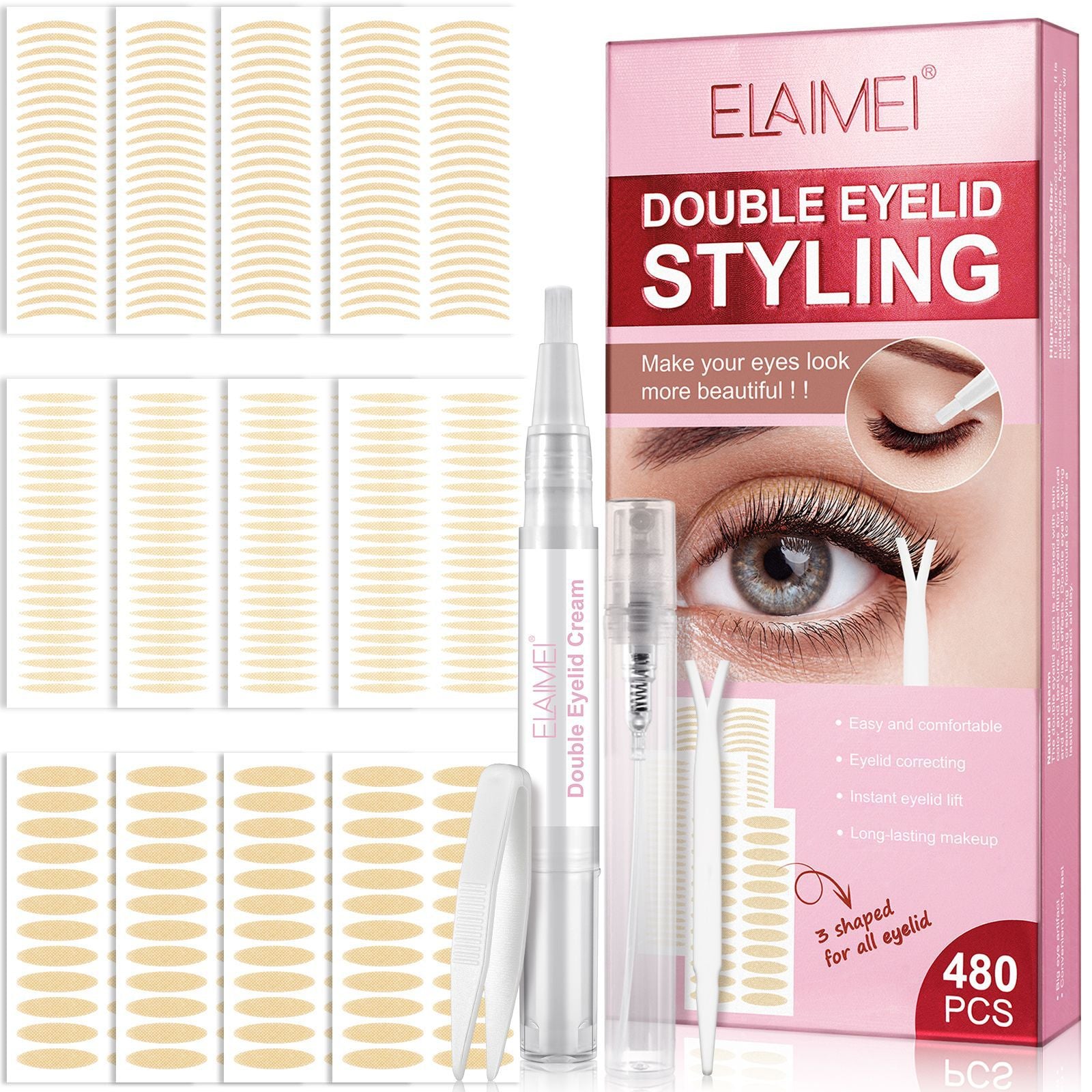 Double Eyelid Stickers Shaping Cream Suit Invisible Long-lasting Waterproof Patch Eyelid Correction 480 Stickers