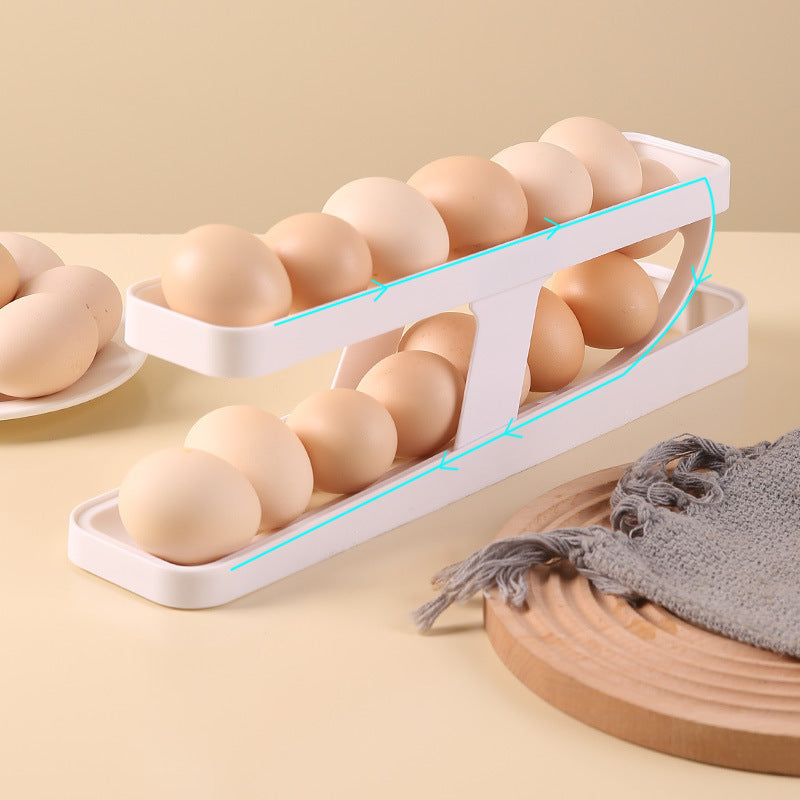 White Plastic Double Layer Egg Box Refrigerator Side Door Storage Egg Automatic Roller Storage Rack Egg Holds