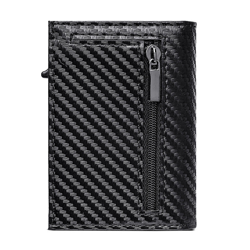 Carbon Fiber Pattern Automatic Pop-up Card Bag Men&#039;s Airtag Positioning Tracker Wallet Magnetic Metal Aluminum Card Case