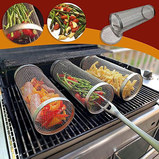 Cylindrical Barbecue Basket Net Rolling Barbecue Tools 304 Stainless Steel