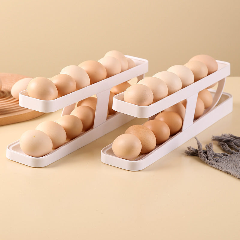 White Plastic Double Layer Egg Box Refrigerator Side Door Storage Egg Automatic Roller Storage Rack Egg Holds