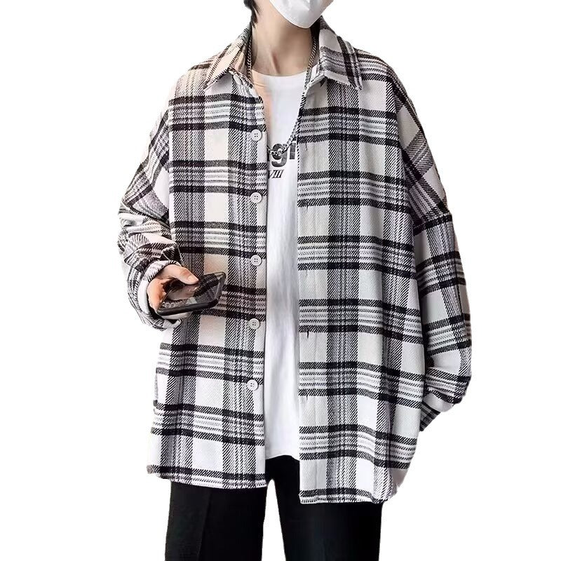 Fashion Personality Plaid Long-sleeved Shirt Men