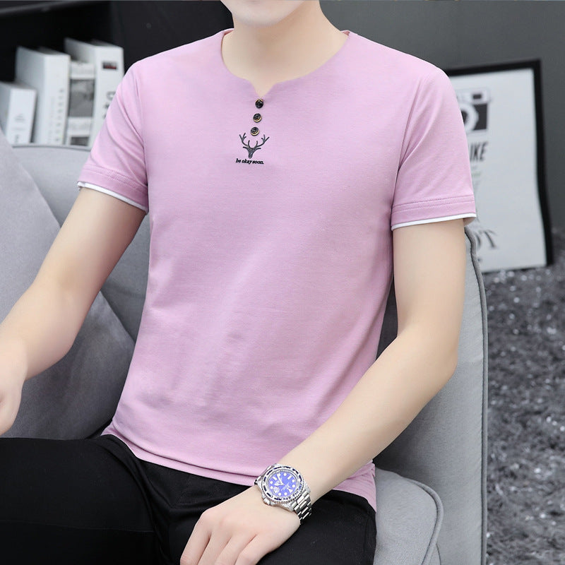 Trendy Men&amp;#039;s Shirts V-neck Half-sleeved Slim-fit Casual Men&amp;#039;s Short-sleeved T-shirt