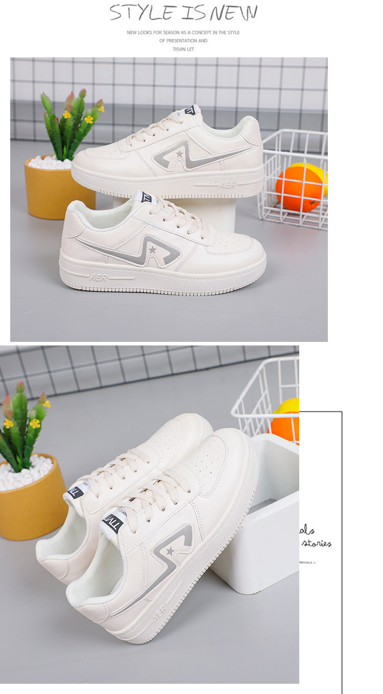 Breathable White Leather Shoes For Women Spring And Autumn New Korean Style Casual Student Sneakers For Women Thick-soled Shoes For Women