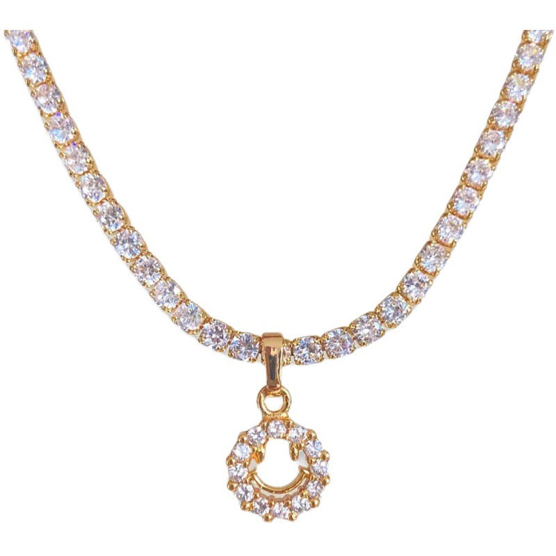 Ins Niche Smiley Gold Plated Diamond Zircon Neck Chain Choker Clavicle Necklace