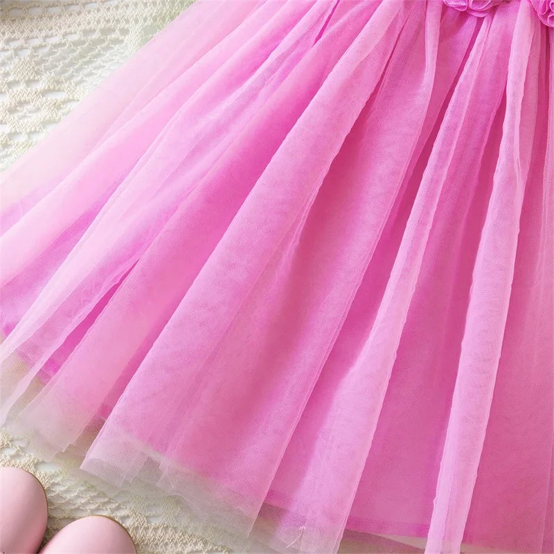 Little Girls Summer Dress for Kids Princess Birthday Party Gown 3D Flower Sling Tutu Wedding Baby Dresses Vintage Floral Clothes