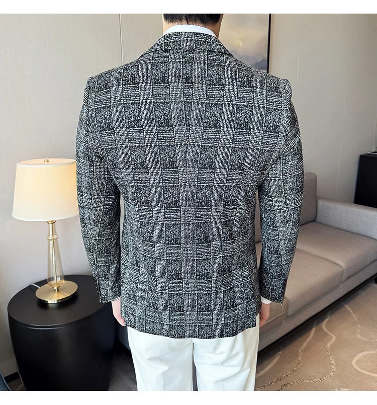 Men's British Style Fashionable Luxury Suit Jacket High-quality Plaid Slim Fit Business Social Blazer Wedding Dress Party Jacket