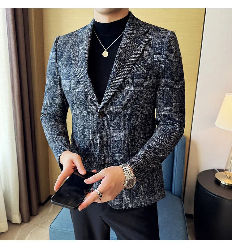 Men's British Style Fashionable Luxury Suit Jacket High-quality Plaid Slim Fit Business Social Blazer Wedding Dress Party Jacket