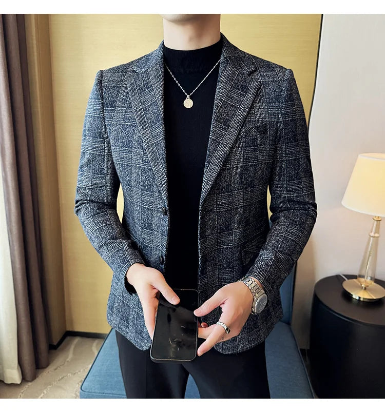 Men's British Style Fashionable Luxury Suit Jacket High-quality Plaid Slim Fit Business Social Blazer Wedding Dress Party Jacket