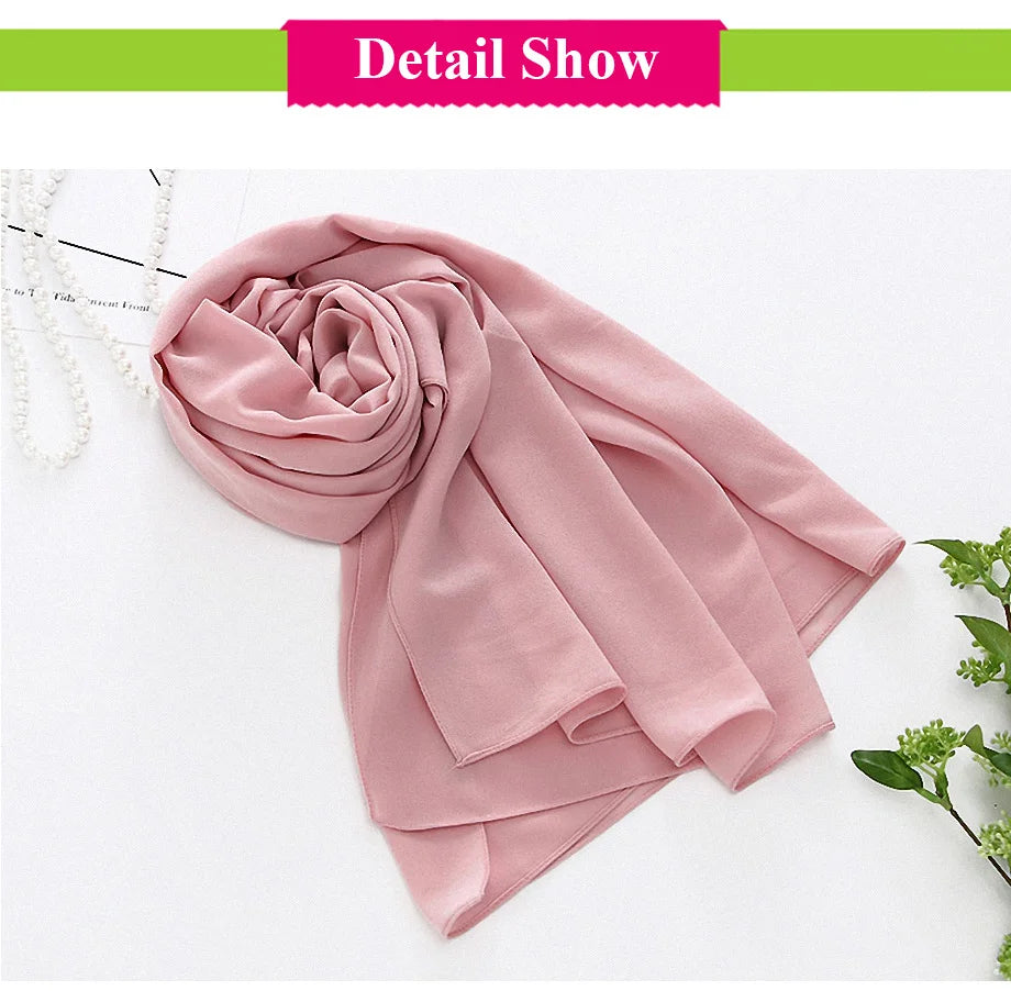 Ramadan Muslim Chiffon Hijabs For Woman Plain Color Headscarf Long Shawl Scarf Women Jersey Hijabs Ladies Islam Voile Hijab