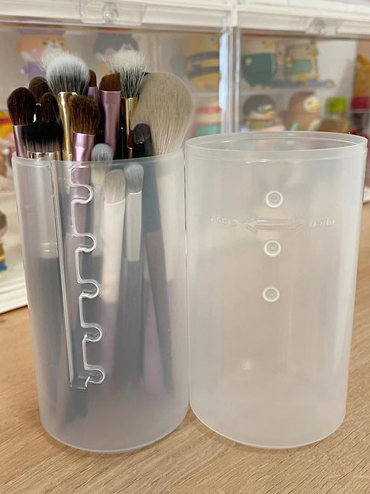 Makeup Brush Pen Holder Transparent Retractable Storage Bucket Portable Dust Belt Cover -1 Piece