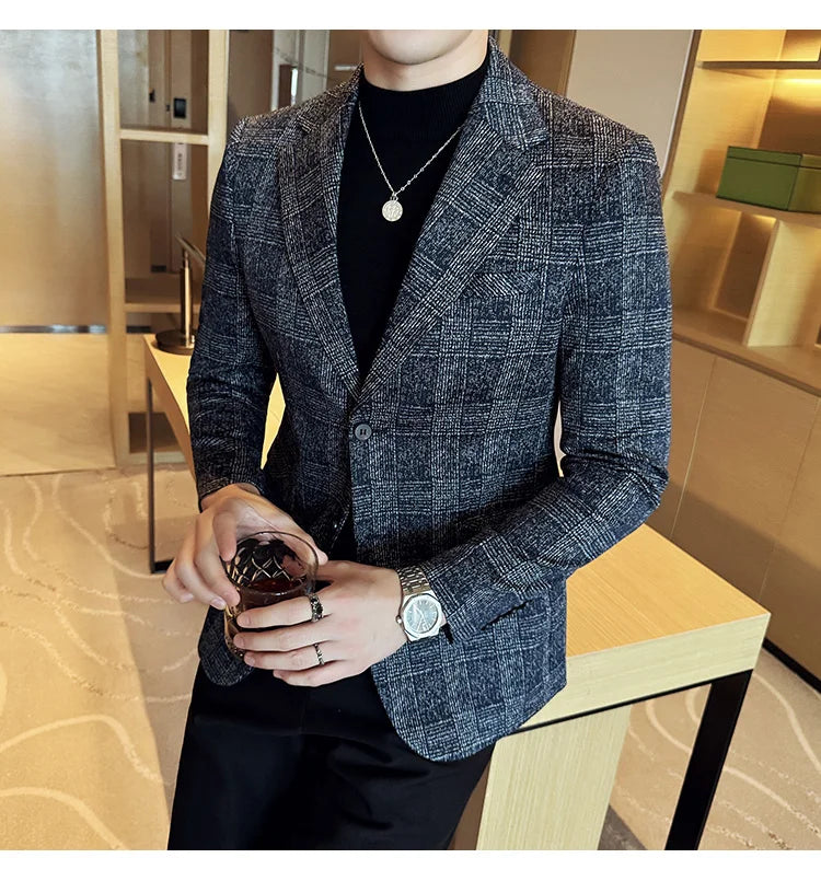 Men's British Style Fashionable Luxury Suit Jacket High-quality Plaid Slim Fit Business Social Blazer Wedding Dress Party Jacket