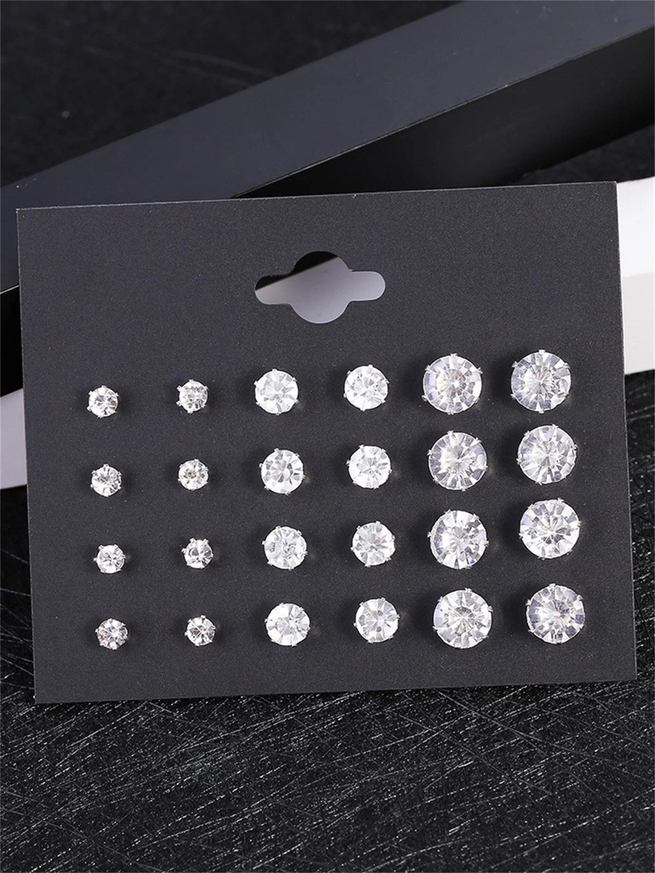 New 12 Pair/Pack White Shiny Wedding Stud Earrings Set For Women Men Crystal Earrings Jewelry Accessories Gifts