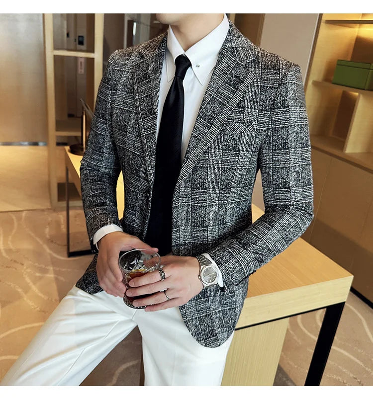 Men's British Style Fashionable Luxury Suit Jacket High-quality Plaid Slim Fit Business Social Blazer Wedding Dress Party Jacket