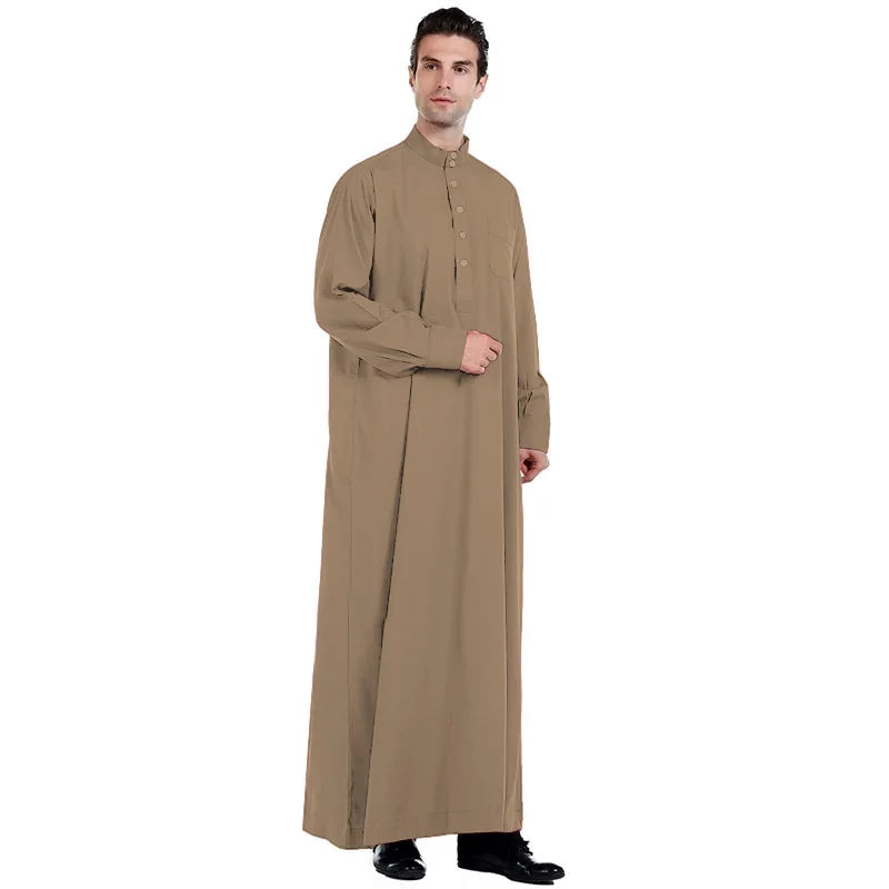 Solid Muslim Fashion Men Robe Kaftan Abaya Pakistan Jubba Men Bonnet Homme Musulman Arabic Islamic Clothing Qamis Homme Musulman