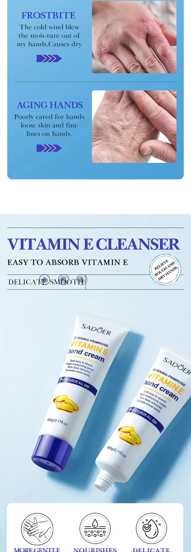 Vitamin E Hand Cream Moisturizing Anti Cracking Nourishing Anti-drying Wrinkle Removal Hand Skin Care Cracked Repair Cosmetics