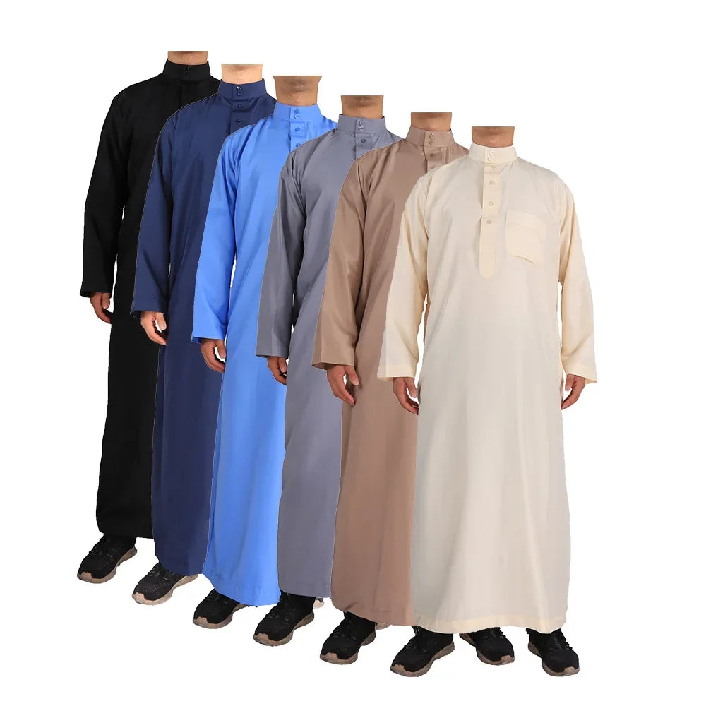 Solid Muslim Fashion Men Robe Kaftan Abaya Pakistan Jubba Men Bonnet Homme Musulman Arabic Islamic Clothing Qamis Homme Musulman