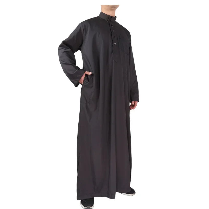 Solid Muslim Fashion Men Robe Kaftan Abaya Pakistan Jubba Men Bonnet Homme Musulman Arabic Islamic Clothing Qamis Homme Musulman