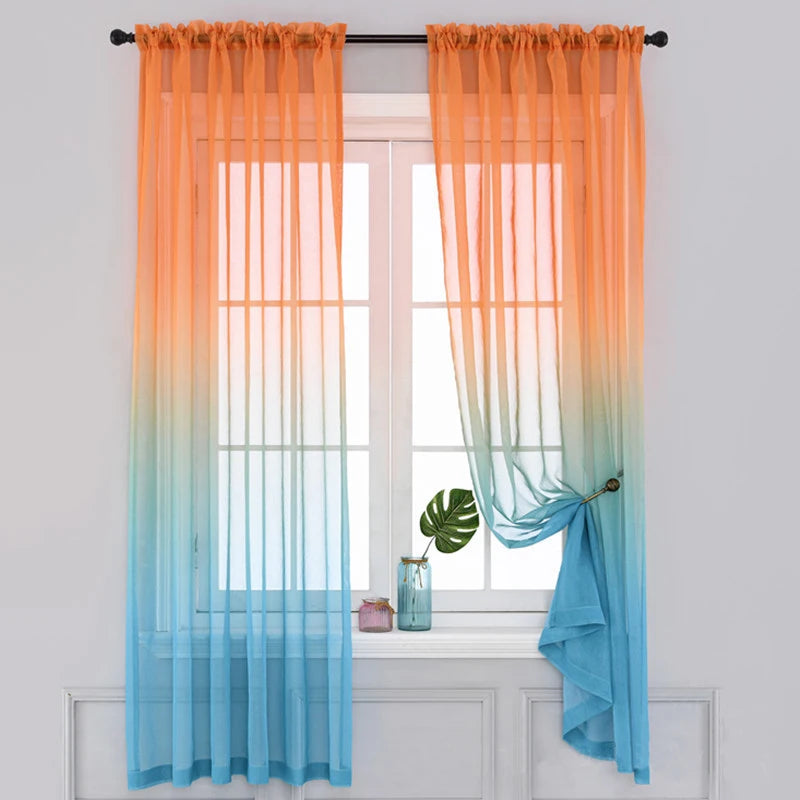 1 Panel Modern Gradient Polyester Pole Piercing Thin Gauze Curtains For Living Room, Bedroom, Kitchen, Curtain Decoration