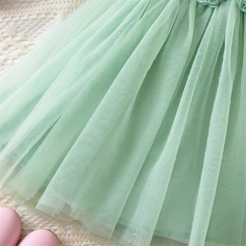 Little Girls Summer Dress for Kids Princess Birthday Party Gown 3D Flower Sling Tutu Wedding Baby Dresses Vintage Floral Clothes