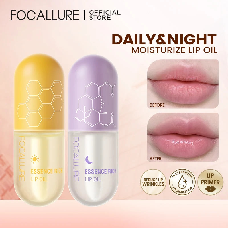 FOCALLURE Day Night Moisturizing Repairing Lip Oil Instant Volume Lip Plumper Reduce Lip Fine Line Lips Care Makeup Cosmetics