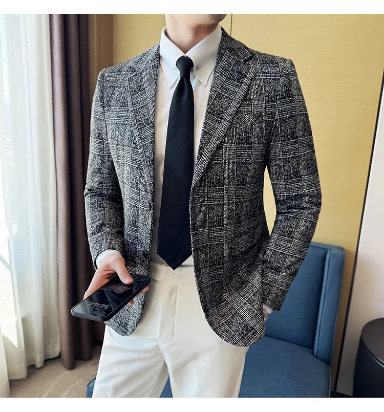 Men's British Style Fashionable Luxury Suit Jacket High-quality Plaid Slim Fit Business Social Blazer Wedding Dress Party Jacket