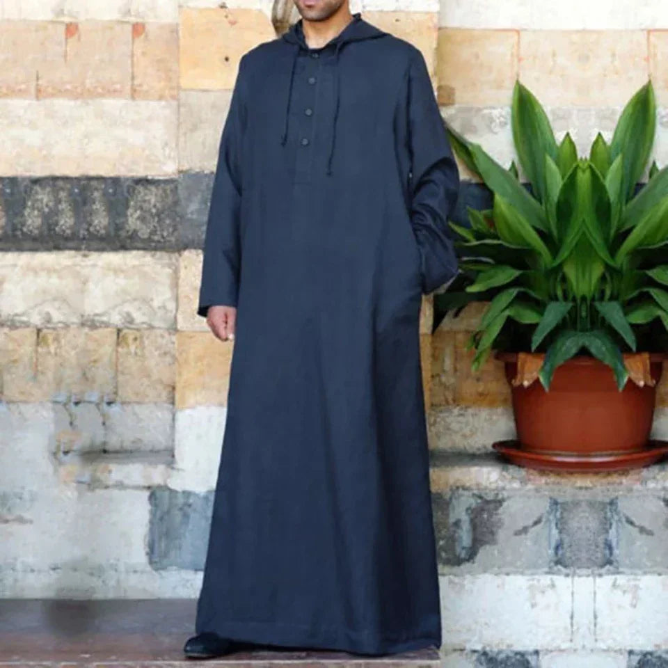 Muslim Robes Men Clothing Kaftan Hooded Long Jubba Thobe Arab Turkish Abaya Islam Habit Musulman Homme Solid Color Ramadan Dress